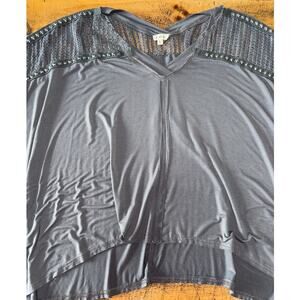 Womens POL Gray Oversized Dolman Short Sleeve Boho Netted Design‎ Blouse Size L
